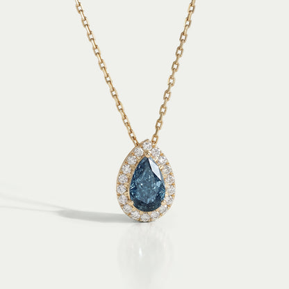 Blue Pear Lab Diamond Halo Pendant Necklaces