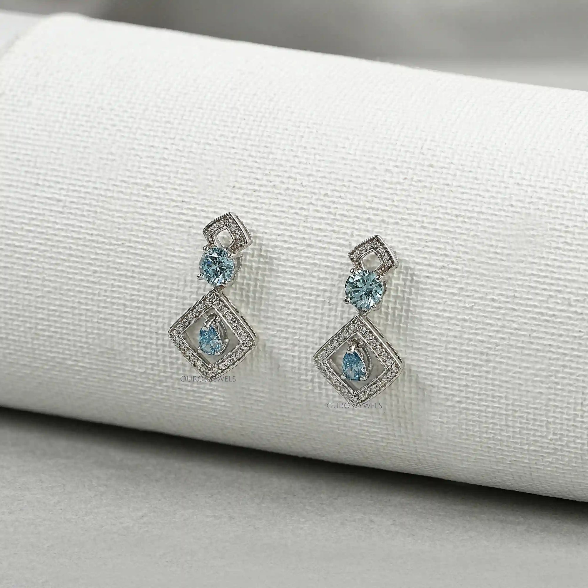 Blue Round With Pear Diamond Drop Earrings Earrings