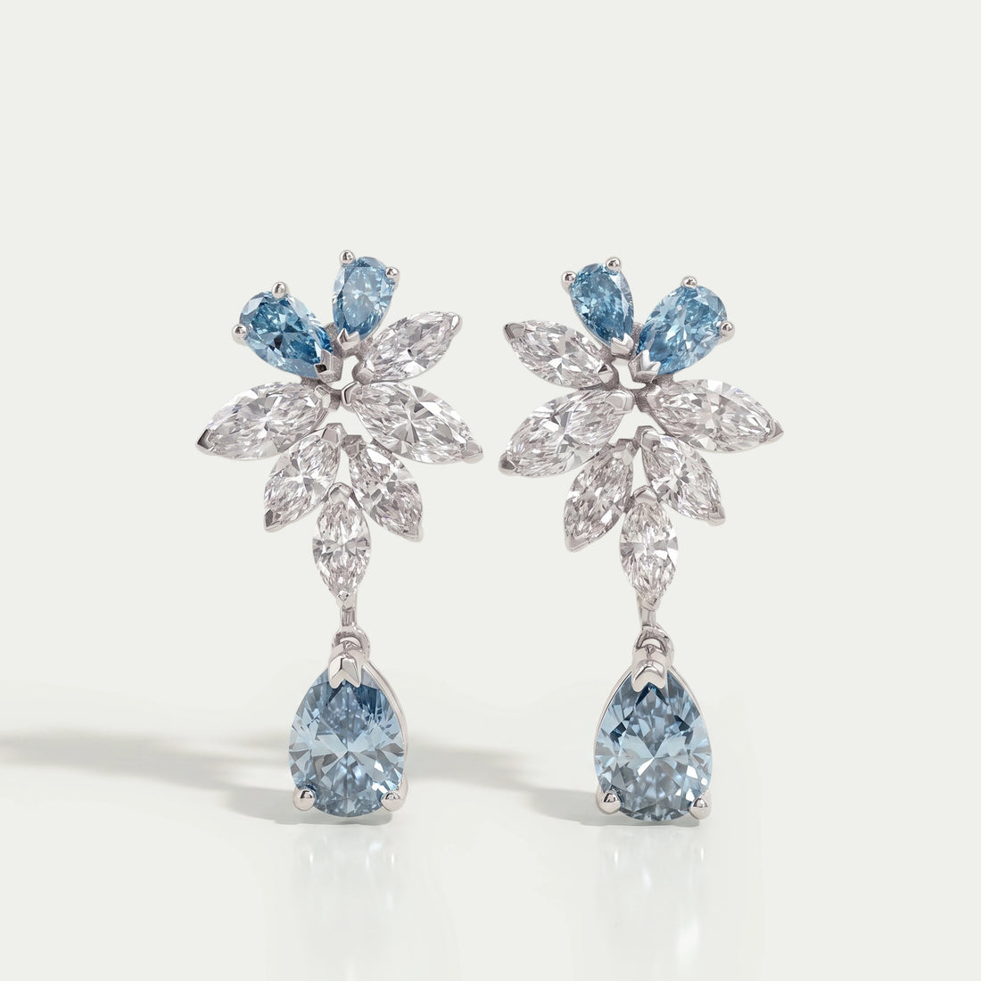 Blue Pear Diamond Cluster Drop Earrings Earrings