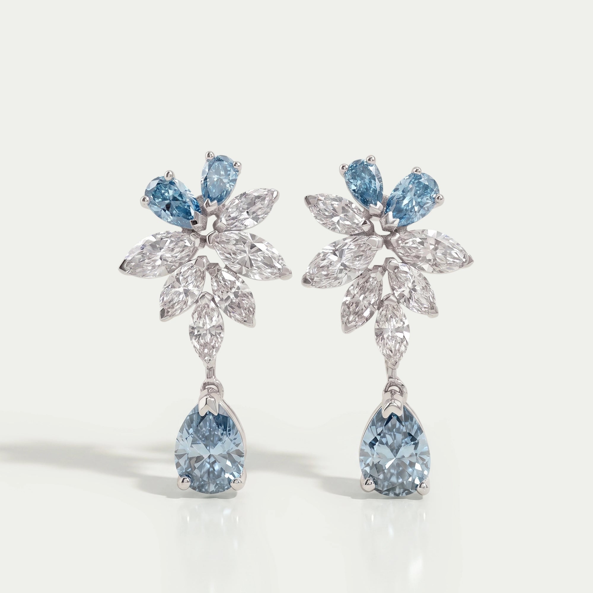 Blue Pear Diamond Cluster Drop Earrings Earrings