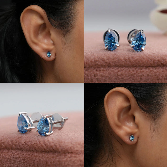 Blue Pear Lab Diamond Stud Earrings