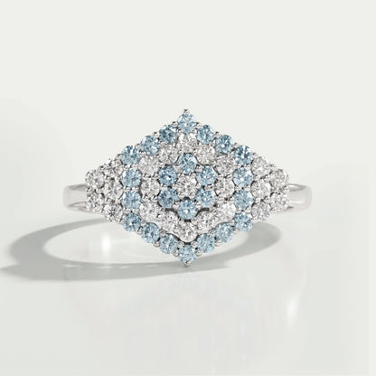 Fancy Blue Round Cut Cluster Lab Diamond Engagement Ring Rings