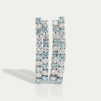 Blue Round Cut Lab Diamond Double Row Earrings Earring