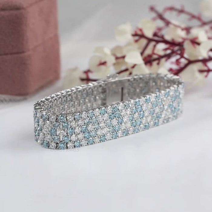Blue Round Lab Diamond Wide Bracelet