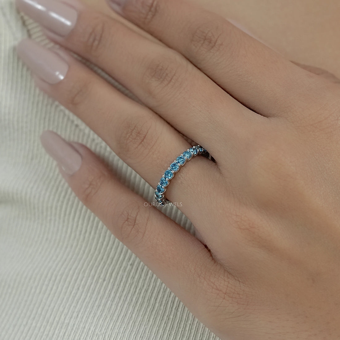 Pink And Blue Round Lab Diamond Eternity Band Ring