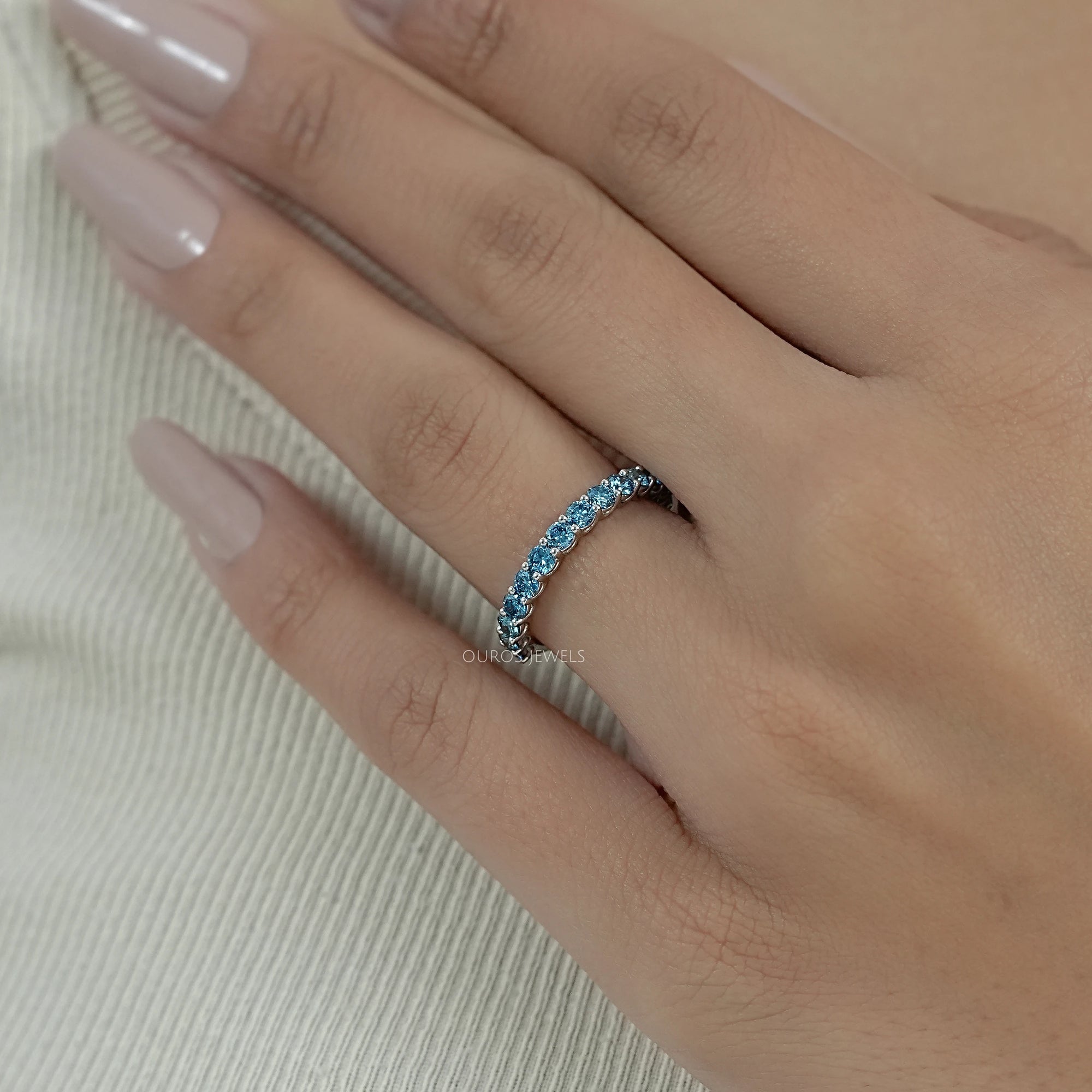Pink And Blue Round Lab Diamond Eternity Band Ring