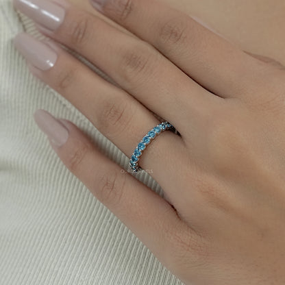 Pink And Blue Round Lab Diamond Eternity Band Ring