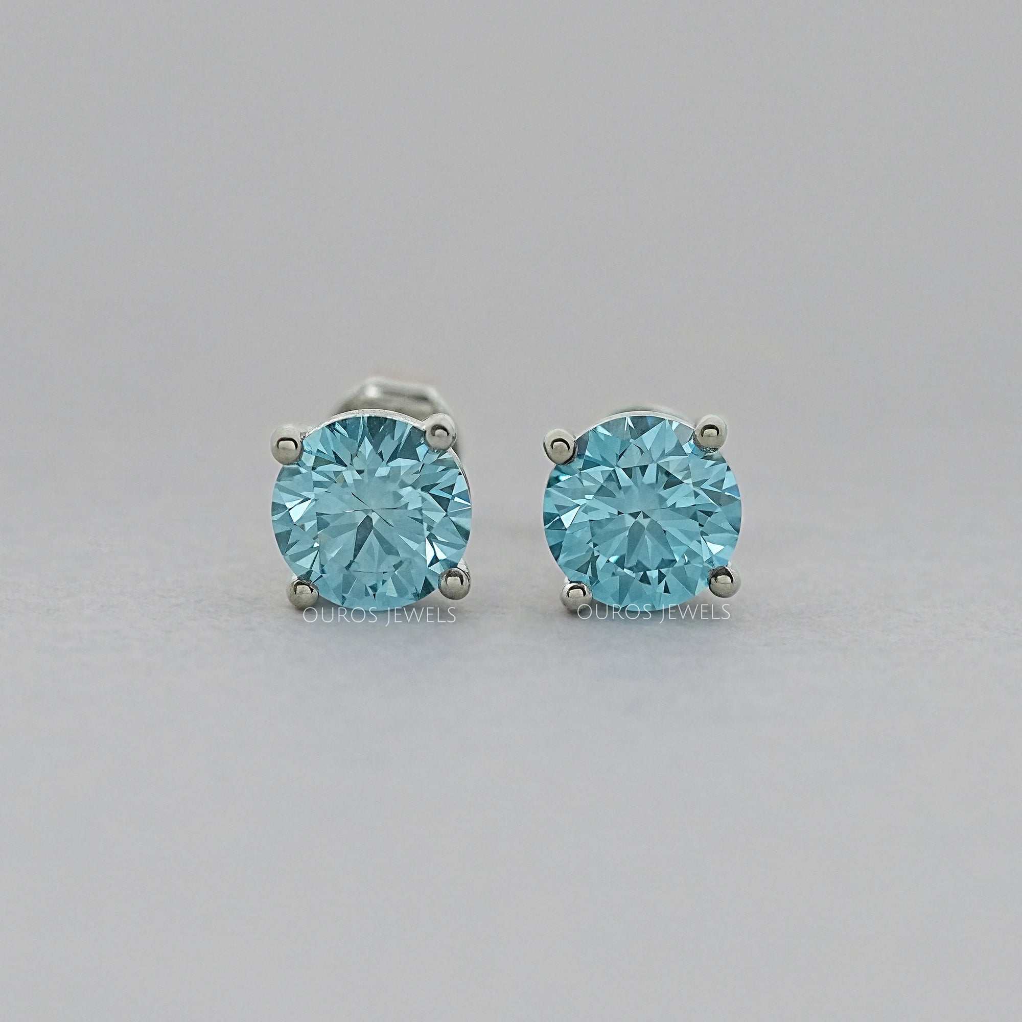 Pink And Blue Round Diamond Stud Earrings Earring