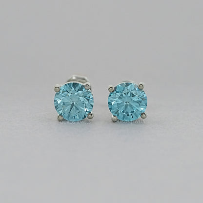 Pink And Blue Round Diamond Stud Earrings Earring