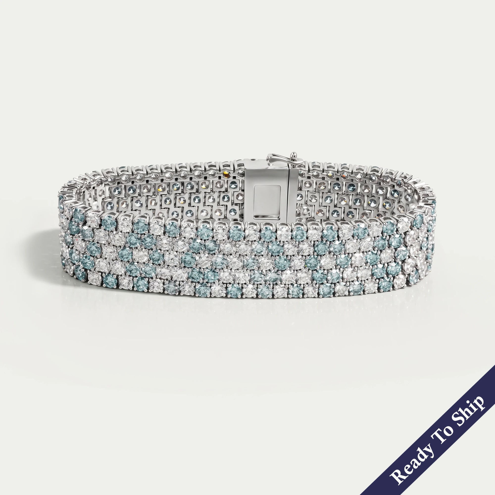 Blue Round Lab Diamond Wide Bracelet Bracelet