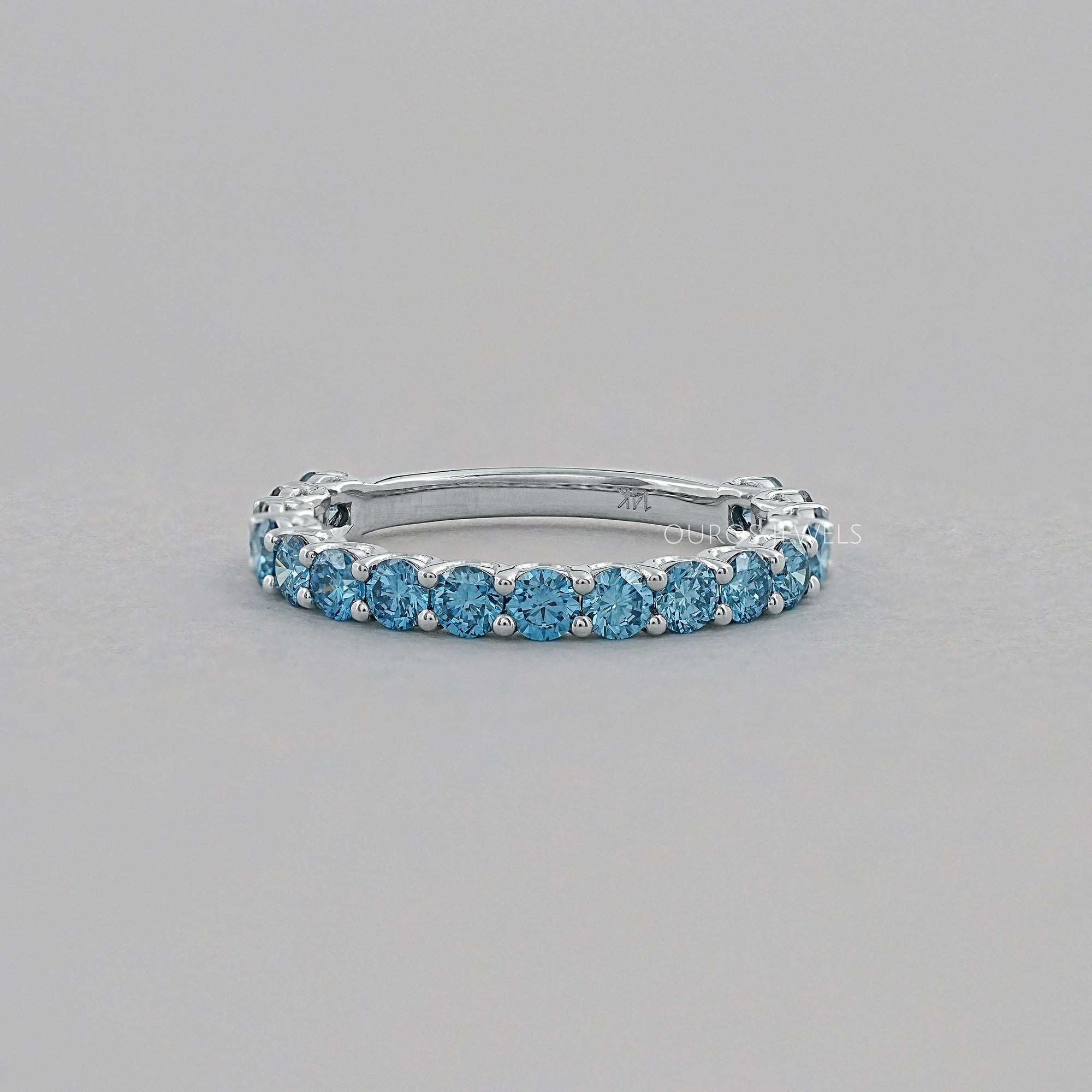 Pink And Blue Round Lab Diamond Eternity Band Ring