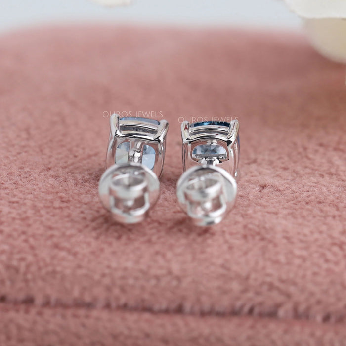 Blue Cushion Cut Lab Diamond Stud Earrings