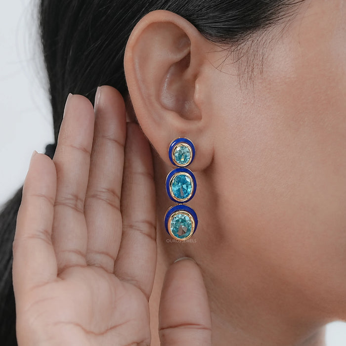 Blue Topaz Oval Gemstone Dangle Earrings