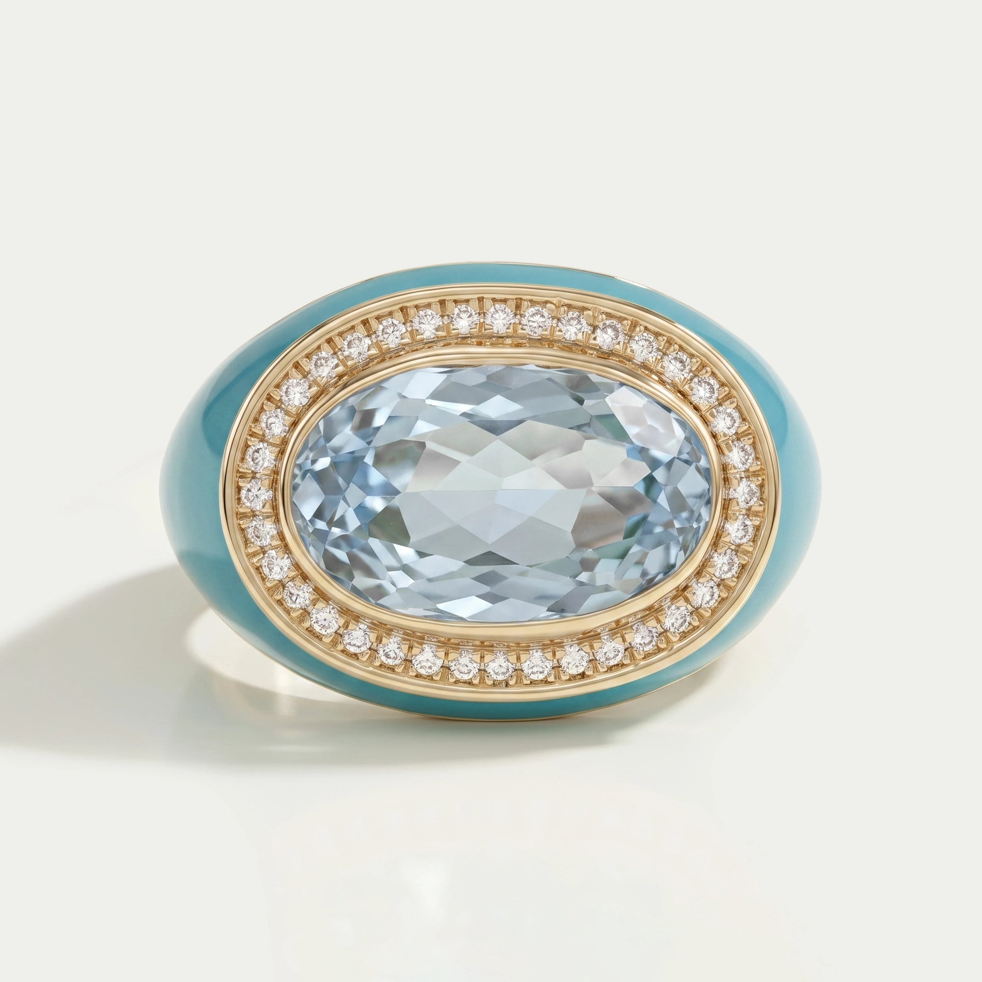Blue Topaz East West Oval With Enamel Cocktail Ring Rings