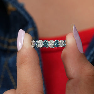 [A Women holding Colored Oval Lab Diamond Ring]-[Ouros Jewels]