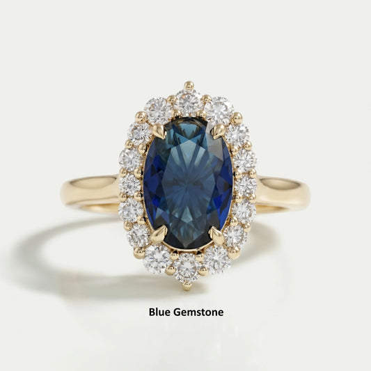 Oval Gemstone Halo Engagement Ring Ring