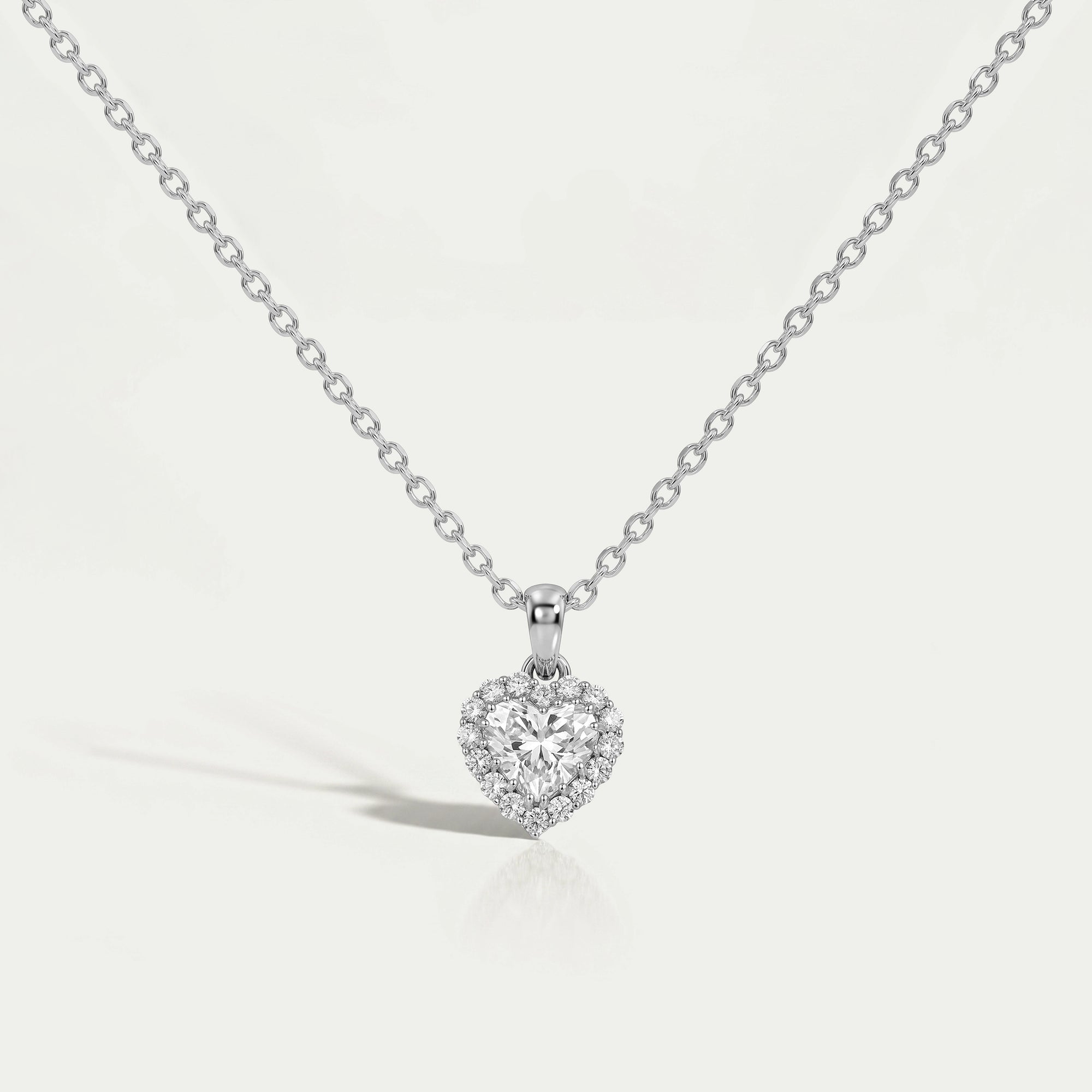 Heart Shape Lab Grown Diamond Halo Pendant Necklaces