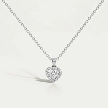 Heart Shape Lab Grown Diamond Halo Pendant Necklaces