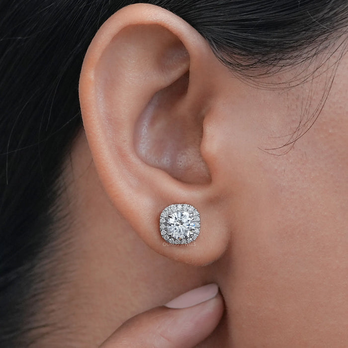 Brilliant Round Lab Diamond Halo Stud Earrings