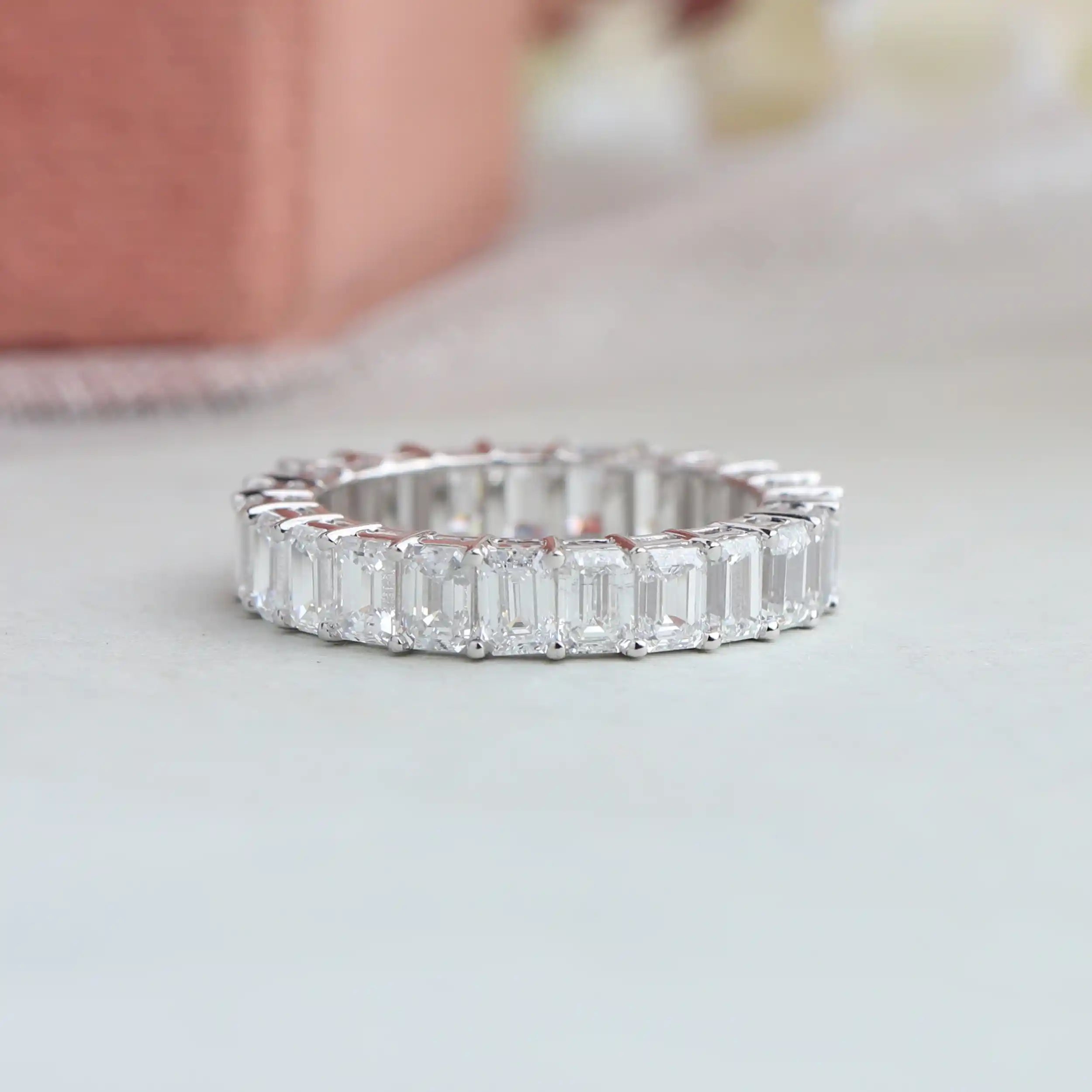 Emerald Cut Lab Diamond Full Eternity Wedding Band