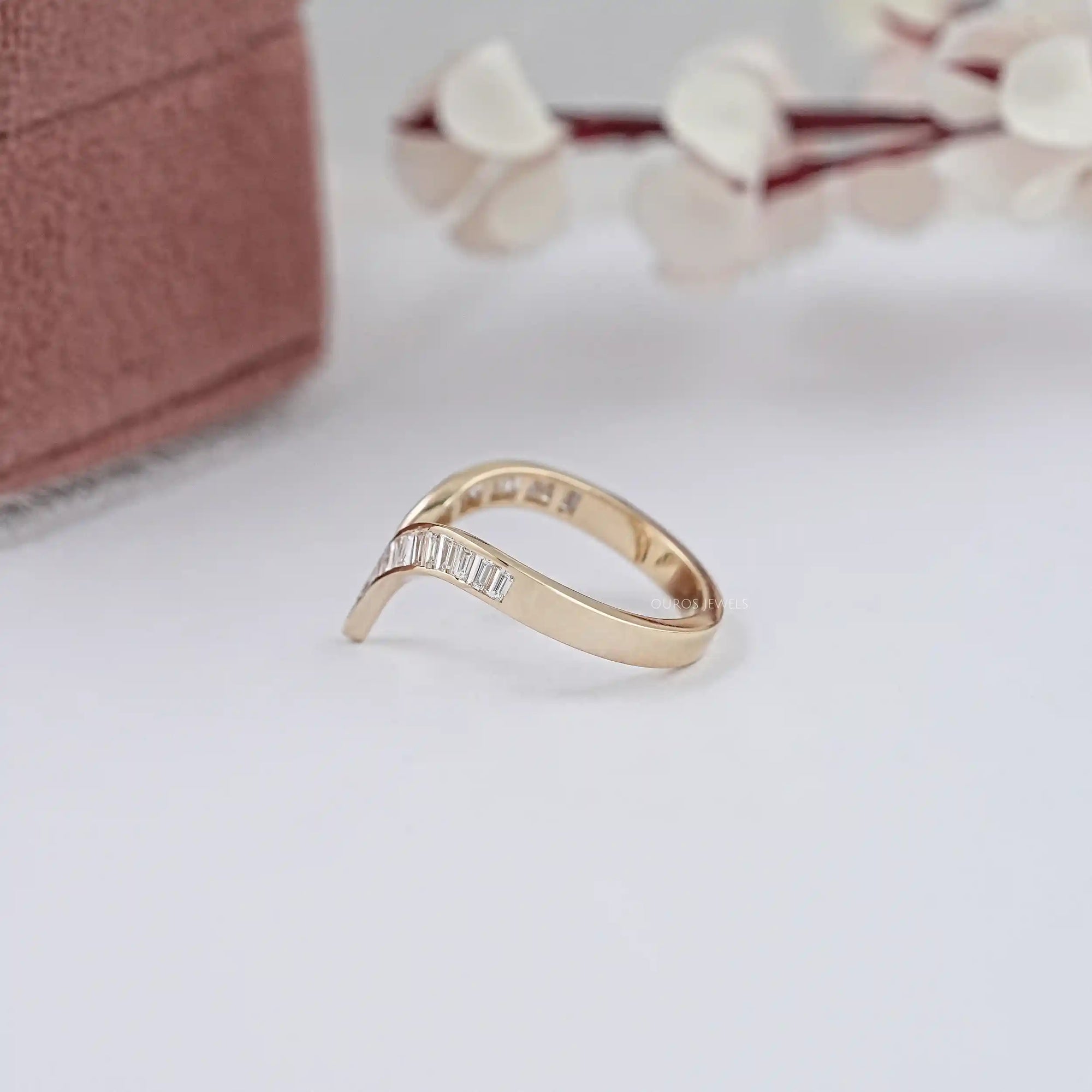 Channel Set Baguette Diamond V Shape Wedding Band Ring