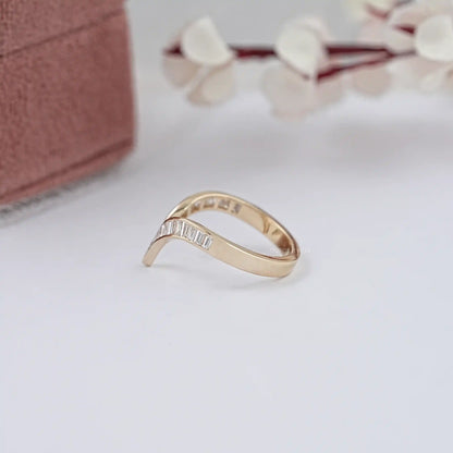 Channel Set Baguette Diamond V Shape Wedding Band Ring