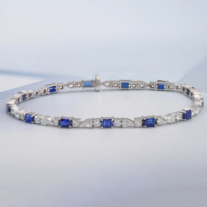 Emerald Cut Sapphire And Lab Diamond Bracelet