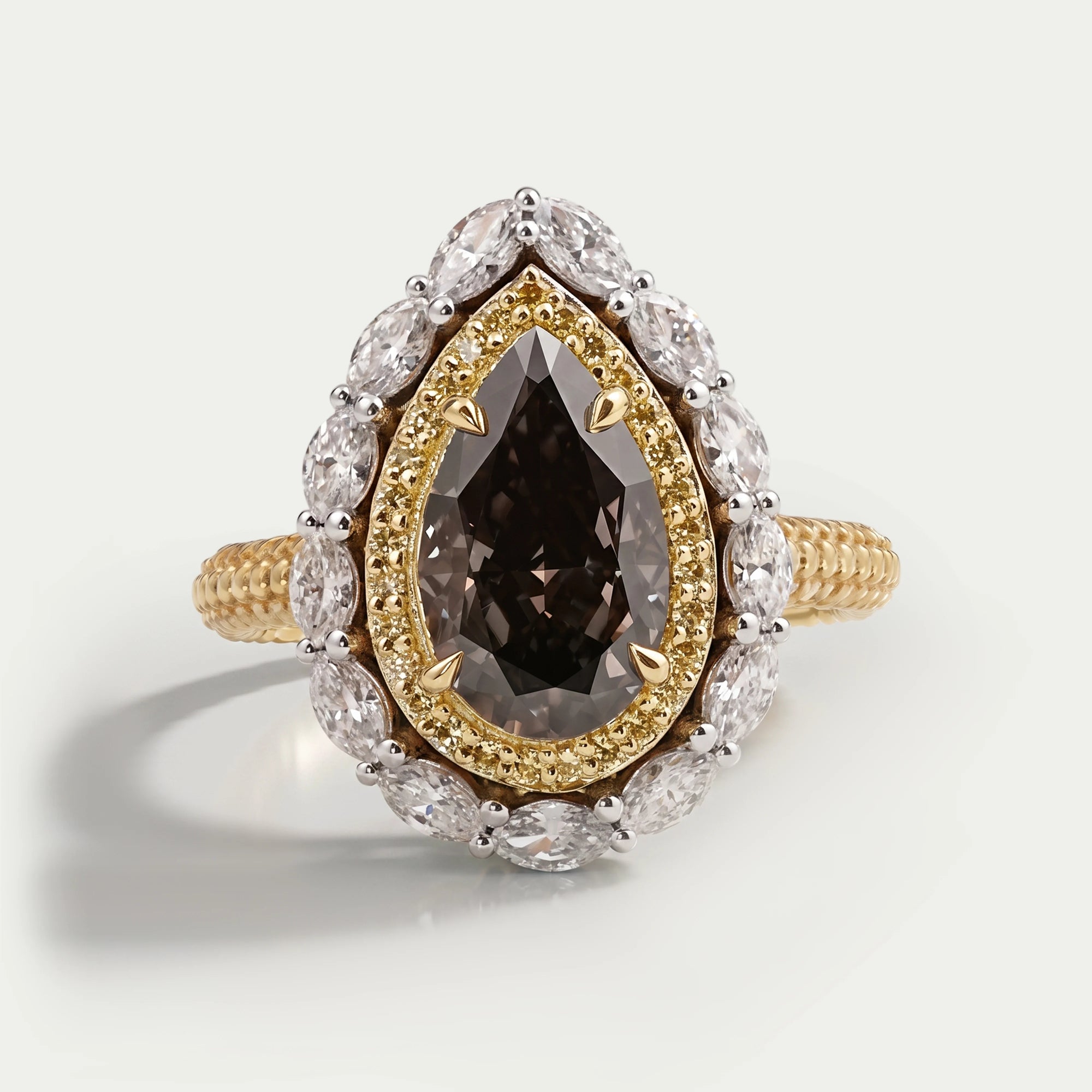 Champagne Pear Cut Double Halo Engagement Ring Rings