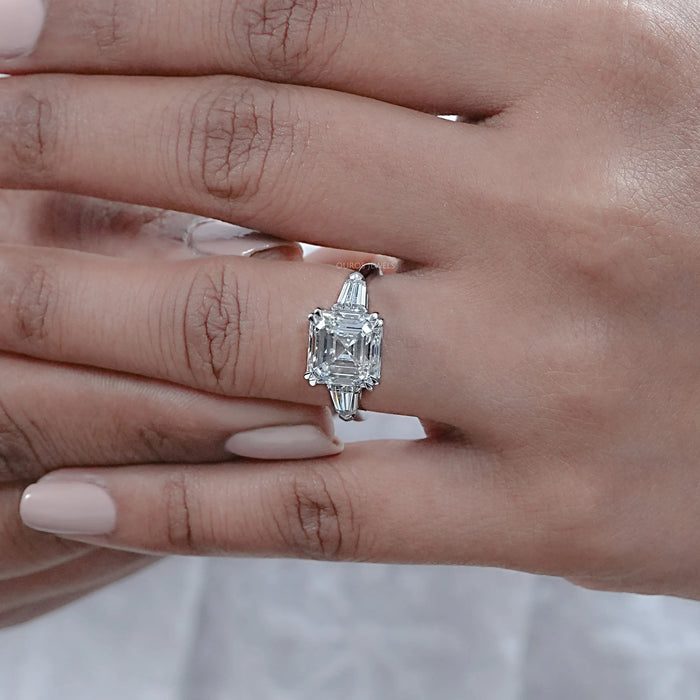 Asscher Diamond Three Stone Engagement Ring