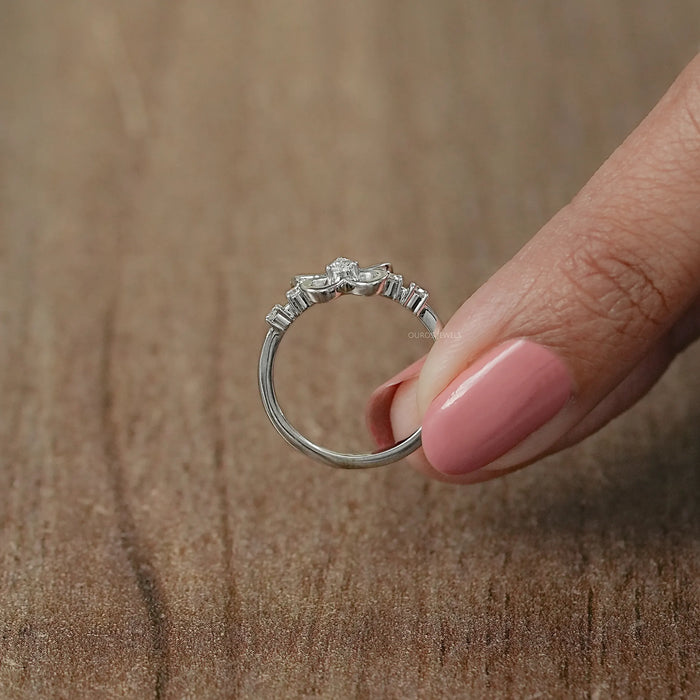 Pear Dainty Engagement Ring With Butterfly Shaped