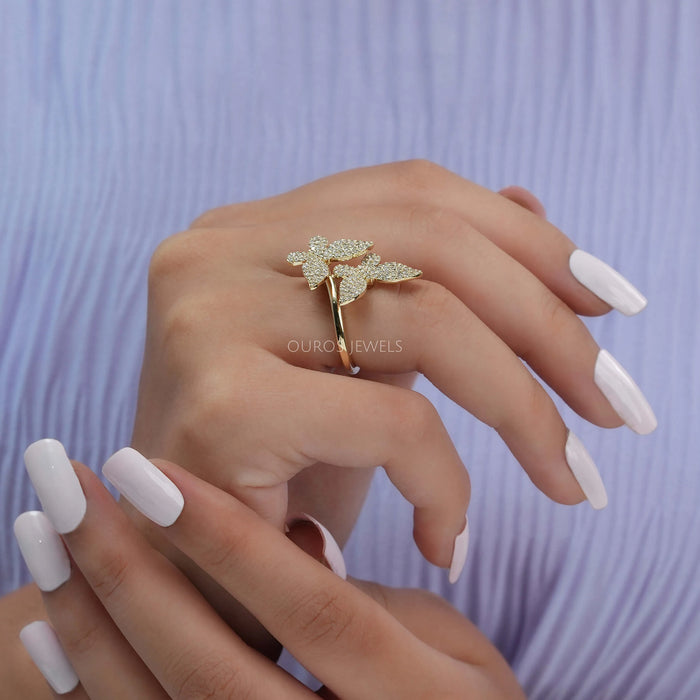 Butterfly Shape Round  Cluster Diamond Anniversary Ring