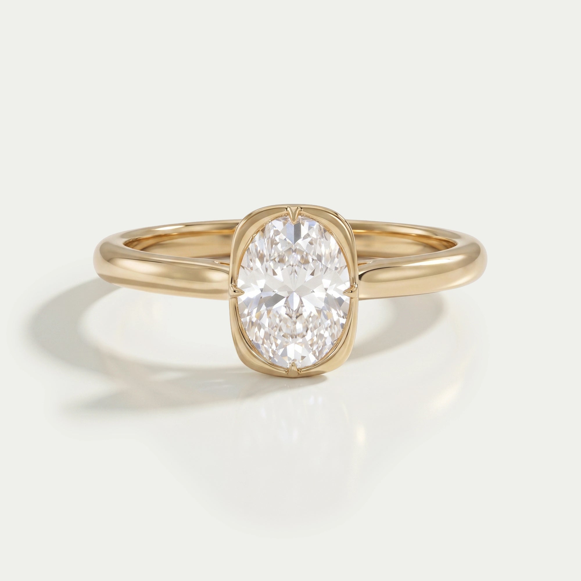 Oval Lab Diamond Button Back Solitaire Engagement Ring Rings