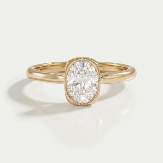 Oval Lab Diamond Button Back Solitaire Engagement Ring Rings
