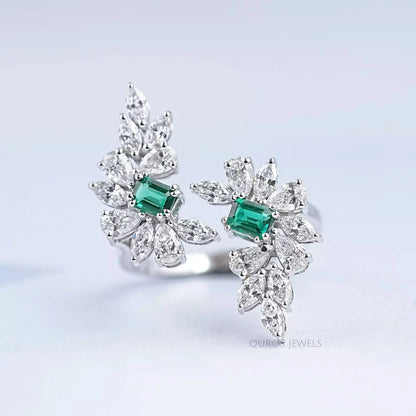 Multi-Shape Lab Diamond and Emerald Bypass Ring Ring