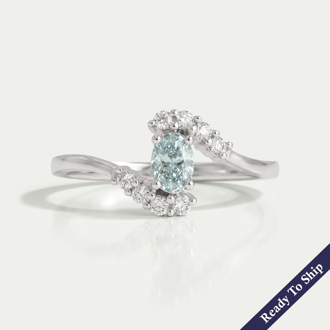 Green Oval Diamond Bypass Set Ring