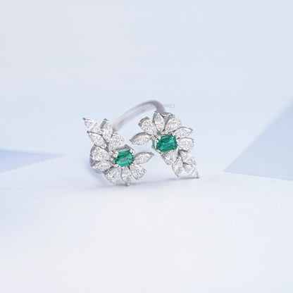 Multi-Shape Lab Diamond and Emerald Bypass Ring Ring