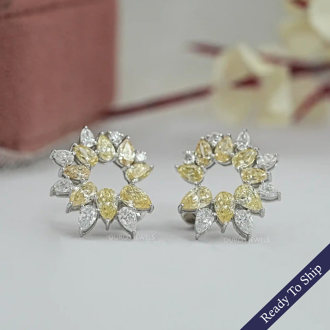 Open Yellow Pear Lab Diamond Hoop Earrings Earrings