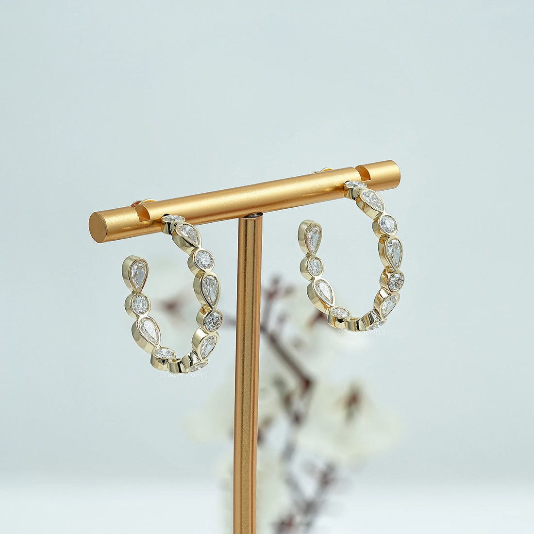 Pear And Round Diamond Bezel Set C Hoop Earrings Earring