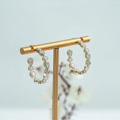 Pear And Round Diamond Bezel Set C Hoop Earrings Earring