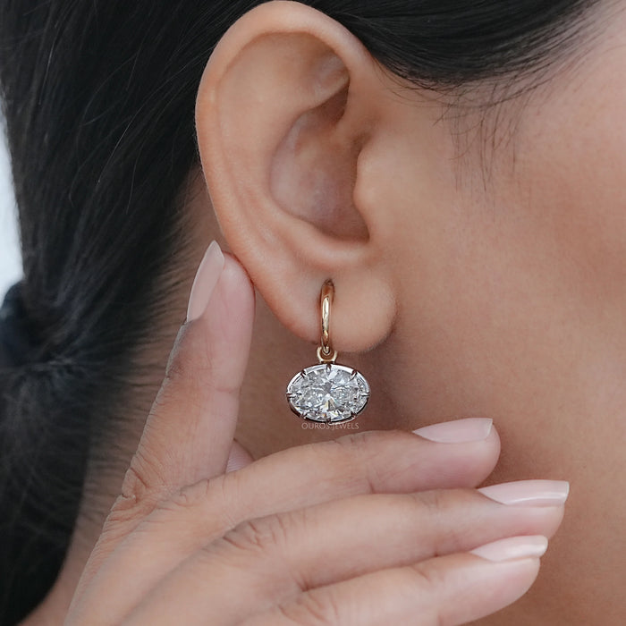 East West Oval Lab Diamond C Hook Earrings