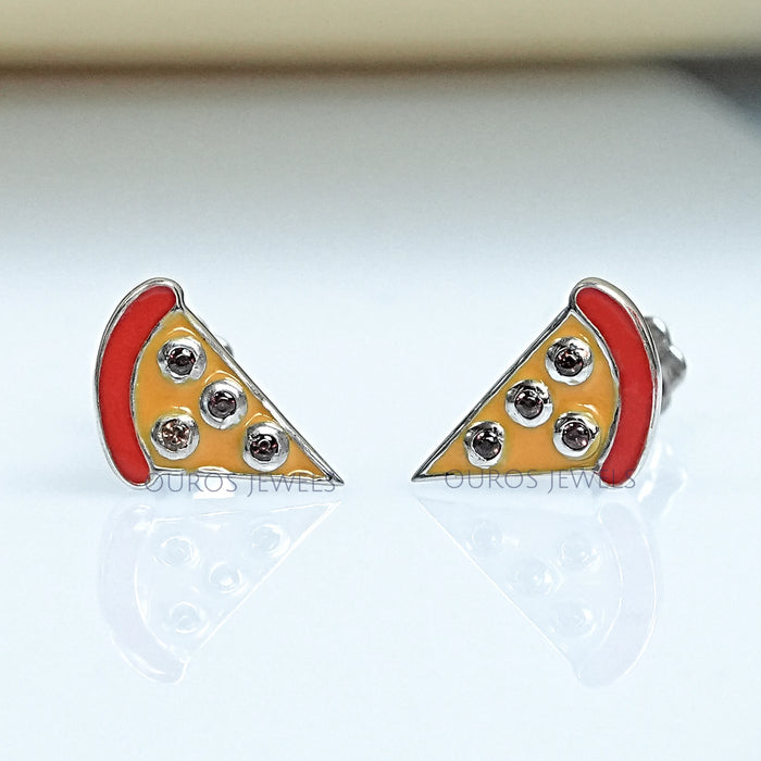 Brown Gemstone Pizza Slice Baby Stud Earrings