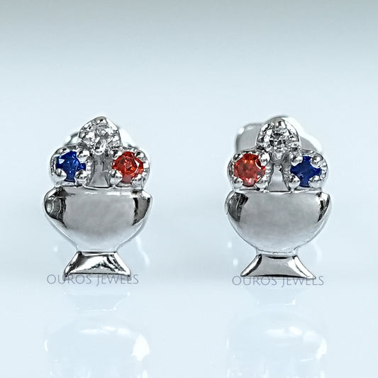 Diamond And Gemstone Stud Ice Cream Earrings