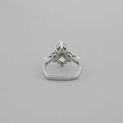 Champagne Marquise Lab Diamond Solitaire Accent Ring Rings