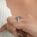champagne marquise-cut lab diamond solitaire accent wedding ring on model's finger