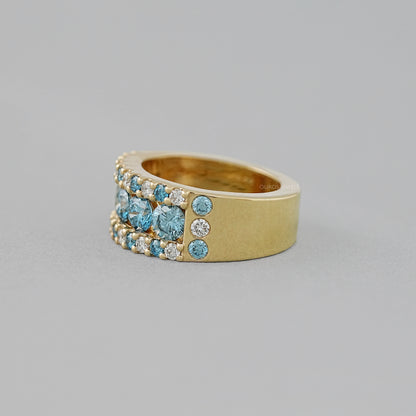 Blue And White Round Cut Lab Diamond Wide Band Rings