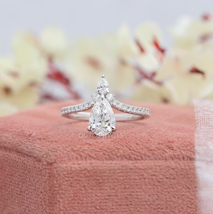 Pear Cut Engagement Ring In Chevron Shaped