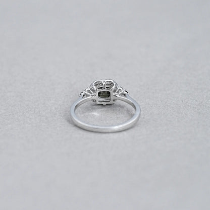Asscher Cut Black Diamond Halo Ring Ring