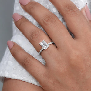 IGI Certified Emerald Cut Diamond Solitaire Accent Ring