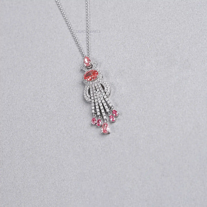 Pink Oval Cut Lab Diamond Pendant Necklace