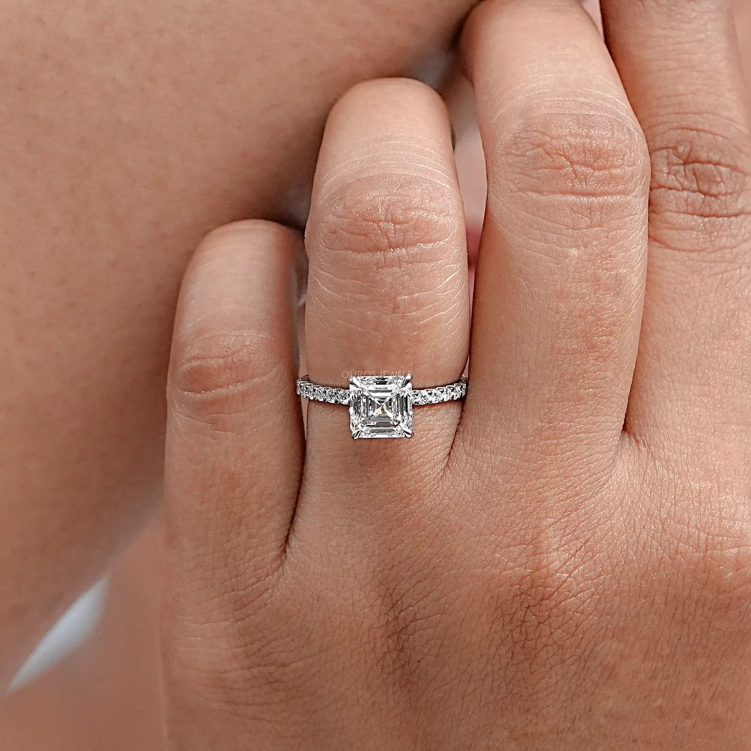 Asscher Cut Solitaire Diamond Engagement Ring